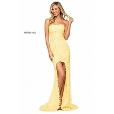 Sherri Hill 53849 Embroidered Lace High-Low Gown Size 4 NWT Yellow $598