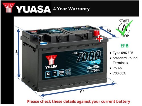EFB Car Battery fits LEXUS LC500h RX500h LS500H ES350 ES250 LS460 2006 on Yuasa