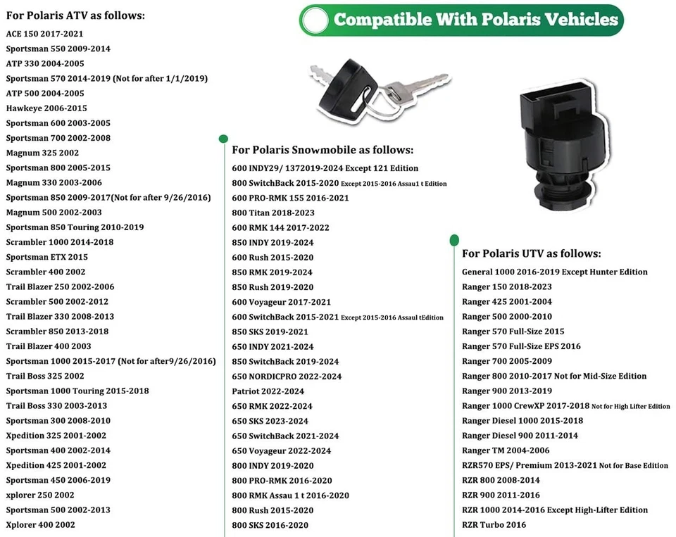 点火钥匙启动开关锁 3 位置 6 针适用于 Polaris Ranger RZR 运动 — 第 2/4 张图片