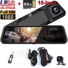 10'' Mirror Dash Cam 1080P FHD IPS Touch Screen Front  Rear View Backup Camera