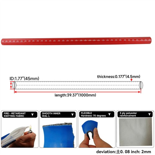 High temperature 3-ply reinforced 45mm ID straight silicone hose 1m length - Picture 4 of 8