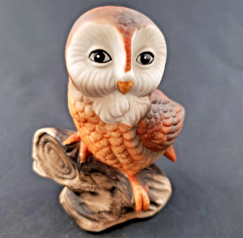 VTG Enesco Ardea Porcelain Bisque Owl Figurine Matte 3.75” C3678 1980's Kitsch