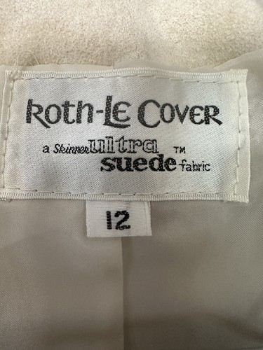 VINTAGE WOMEN'S TAN FAUX SUEDE ULTRASUEDE SKIRT SUIT - ROTH LE COVER - SIZE 12 - Picture 3 of 8