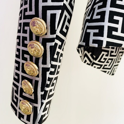 Women's Designer Inspired Maze Patten Golden Lion Buttons Fitted Blazer Jacket - Picture 8 of 9