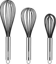 3 Pcs Stainless Steel Whisk Kitchen Utensil Wisk For Blending and Stirring