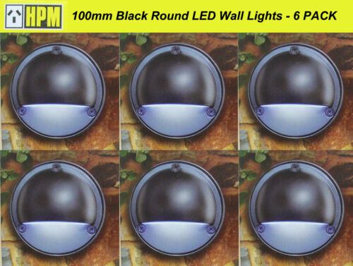 6 x 100mm Round Outdoor LED Wall & Step Lights Black - 12V Safe Low Voltage - Afbeelding 1 van 5