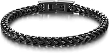 Men Bracelet Stainless Steel Fold Over Clasp Franco Chain Bracelets Gift Black