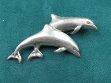 Sterling Silver Pair of Dolphins Pin: 2.5" wide x 1.5" tall