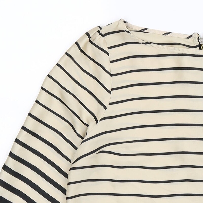 Womens Gold Striped Polyester Blend Basic Blouse … - image 5