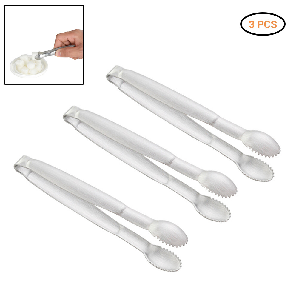 (06)Sugar Cube Tong 3Pcs Sliver Mini Serving Tong Reusable For Kitchen