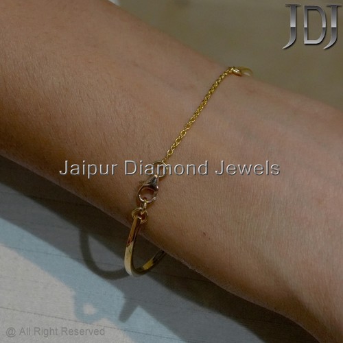 Solid 18K Yellow Gold Natural White Diamond Minimalist Jewelry Chain Bracelet - Picture 9 of 9