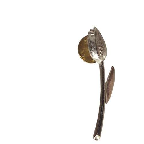 Vintage Silver Tone Tulip Flower Lapel Brooch Hat Pin Womens Costume Jewelry