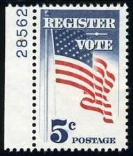 Sc# 1249 Register Vote 5c Single (1) Used Stamp W/ Plate # in Great Condition.