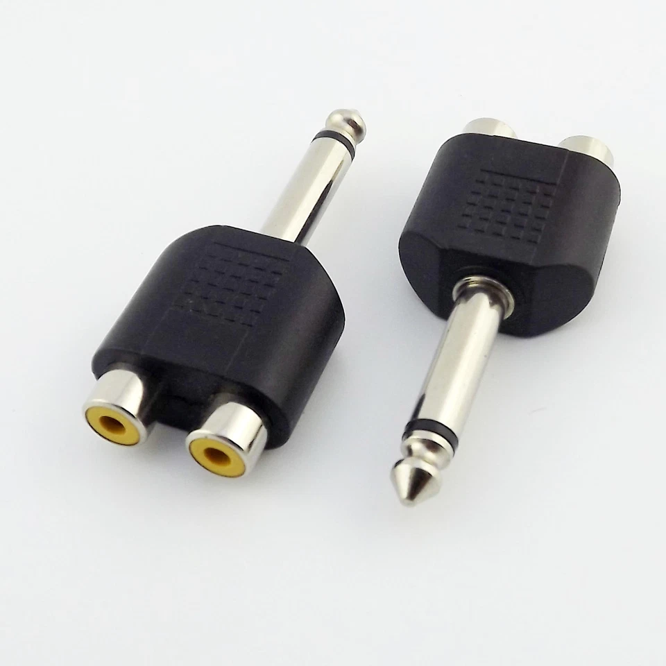 1x 6.35mm 1/4" Mono Male To 2 Dual RCA Female Y Splitter Audio Adapter Converter - Image 4 of 4