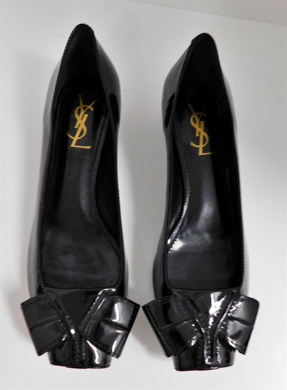 Ballerine nuove YSL Yves Saint Laurent nere vernice punta aperta fiocco Italia 39 5