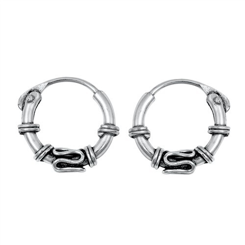 Bali Hoop Earrings Genuine Sterling Silver 925 Thickness 1.2 mm Diameter 8 mm