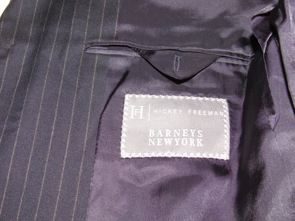 HICKEY FREEMAN Barneys NY Men's 40 Reg Wool Suit Blue Stripe 31 X 31 Pleat Cuff - Image 2 of 4