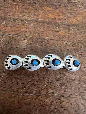 Native American Bear Paw Barrette KALIFANO | Virginia Long QuadrupleCoral Inlay Native Made  main image 3