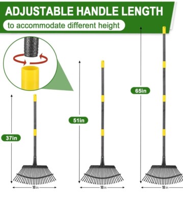 Collapsible Adjustable Handle Metal Leaf Rake