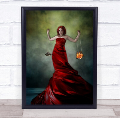 Justice Creative Edit Edited Woman Dress Red Weigh Fire Rock Wandkunstdruck