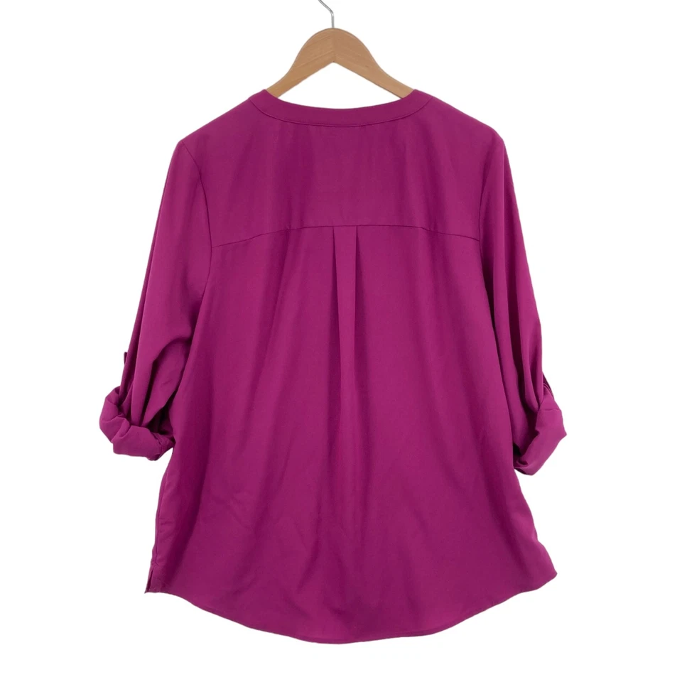 Camisa Covington Botón Frontal Mujer XL Púrpura Cuello Redondo Manga Redonda Bolsillos Foto 2 de 4