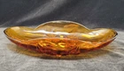 VTG Indiana Glass Amber Glass Celery Relish Dish Stippled Leaves Pattern 50's