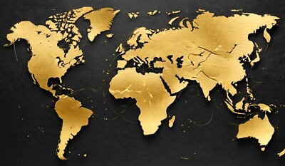 Sonderverkauf! Weltkarte Gold Gebürstetes Alu Schwarz Leinwand Bild XXL Bilder