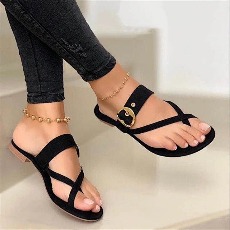 Womens Summer Flip Flops Sandals Flats Casual Buckle Strap