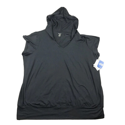 Reebok Shirt Womens 22/24 Black PlayDry Relaxed Hooded Lightweight Pullover NWT