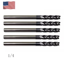 5PCS 1/4" 4 FLUTE LONG CARBIDE END MILL - TiALN COATED