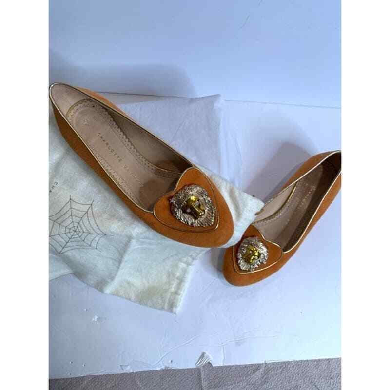 Charlotte Olympia Marigold Zodiac Orange Leather Suede Lion Flat