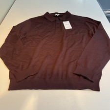 Reiss Men's Trafford Merino Wool Long Sleeve Polo Shirt Red XL