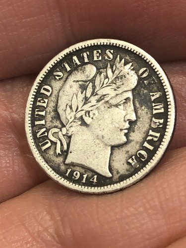 1914-D Barber Dime - XF Details - .900 Silver US Coin - A Bit Prooflike Shine - Picture 2 of 7