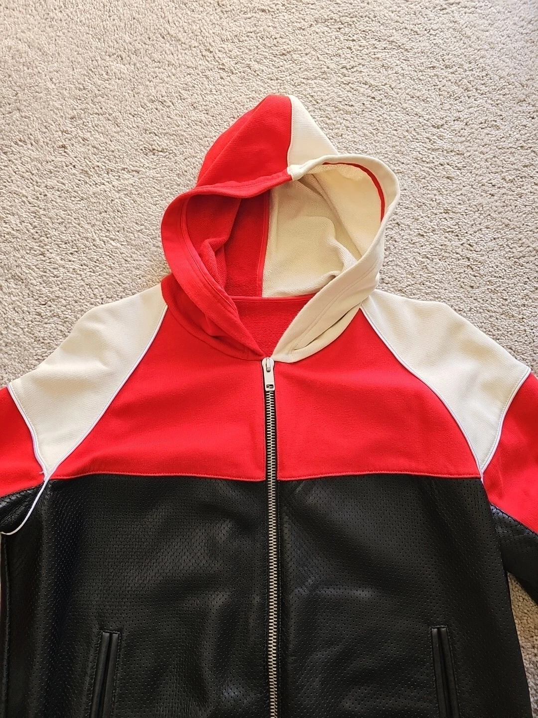 Autentica giacca con cappuccio uomo Givenchy colorblock pelle traforata taglia XL