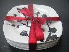 ROSCHER CHERRY BLOSSOM APPETIZER PLATES BLACK & WHITE - SET OF 4