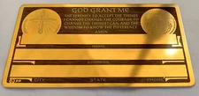 Serenity Prayer Identification Christian Metal Card Tag NOS VTG Perma Products​