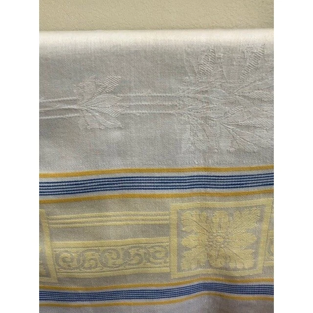 White Tablecloth Blue and Yellow Stripe Floral Damask  Rectangular 80x54 - Image 3 of 4