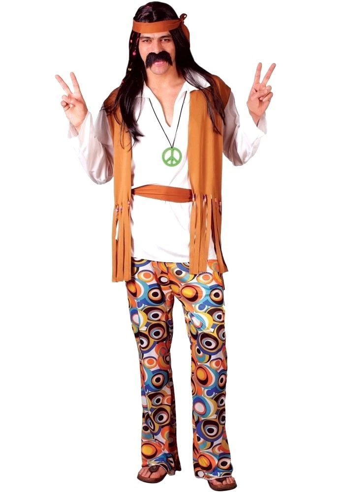 Adult WOODSTOCK HIPPIE Hippy 60s 70s Flower Power Fancy Dress Costume Male  Mens