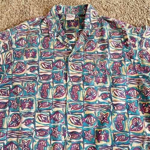 Vintage Barefoot in Paradise Hawaiian Aloha Shirt XL All Over Print Made In USA - Picture 8 of 20