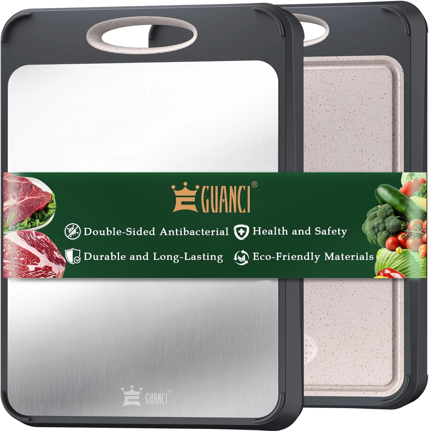Cutting Board for Kitchen, Non Toxic 2-In-1 Double Sided Design, 304 Food Grade