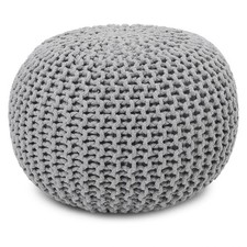 Cotton Knitted Pouffe  Round Large Footstools Filled With Beans Stool Silver