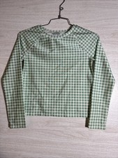 Polo Ralph Lauren girl's gingham print Green rash guard Swim Shirt Sz 8-10