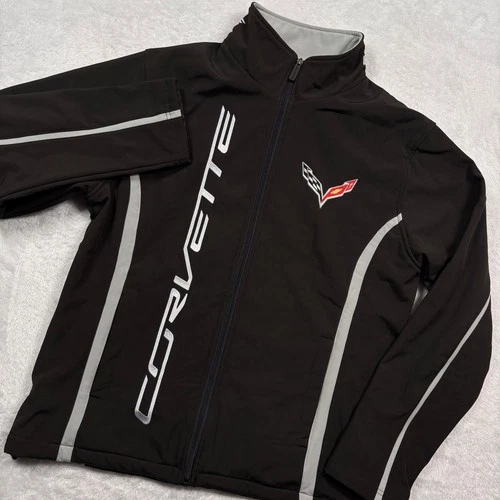 Corvette Softshell Jacket Men M Black Gray Embroidered Racing Logo Chevy 2 Sided - product listing photo
