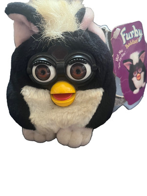 Vintage 1999 Furby Buddies ''No Hungry'' Beanbag Skunk Stuffed Plush Brwn eyes NWT