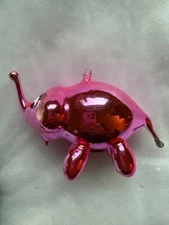 Elephant Pink De Carlini Mouth Blown Glass Vtg Italy Christmas Ornament CUTE!!!!