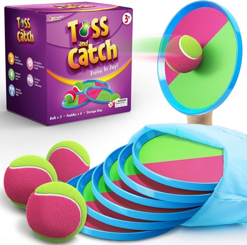 Aywewii Toss and Catch Ball Set Kids Games, Beach Outdoor Toys for Red Green