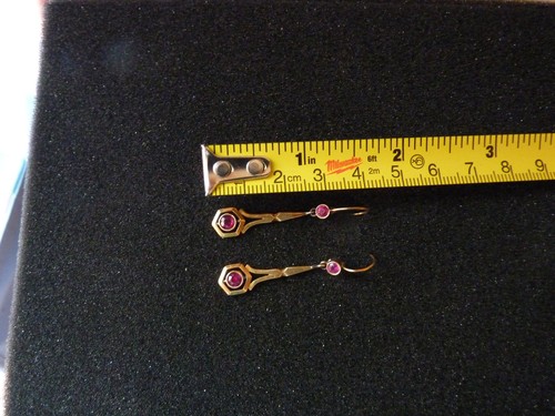 18K YELLOW GOLD ANTIQUE RUBY ART DECO DANGLING LEVERBACK EARRINGS BEAUTIFUL!!! - Picture 4 of 7