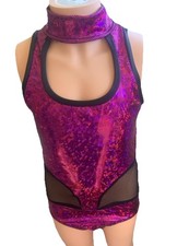 Childs Size 14 Leotard Hologram Purples Mesh Sides The Line Up