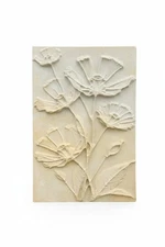 Stone Flower Bas-Relief: Botanical Wall Sculpture, Beige Stone Art