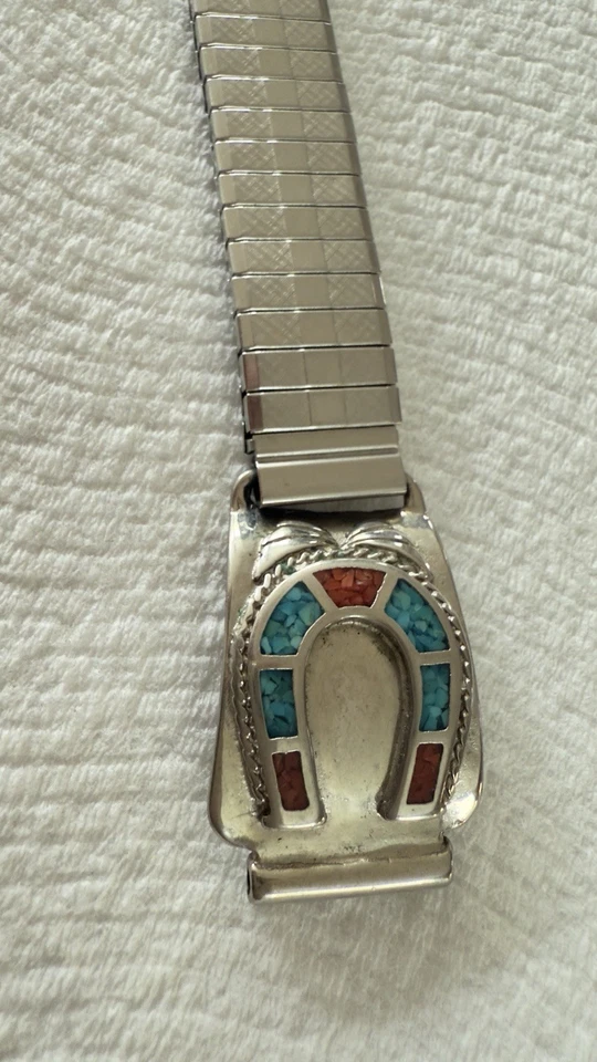 Correa de reloj vintage con incrustaciones de turquesa y coral para zapatos de caballo, personalizada Foto 3 de 4
